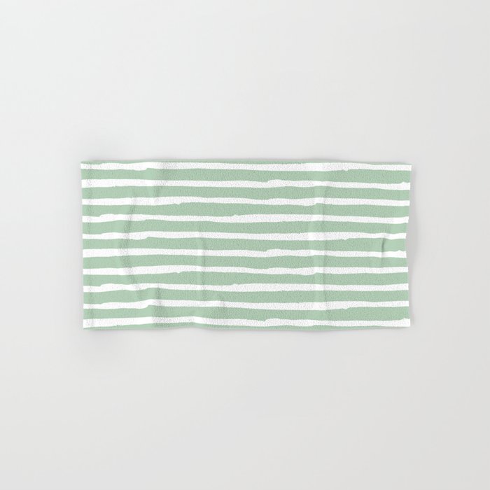Elegant Stripes Pastel Cactus Green and White Hand & Bath Towel