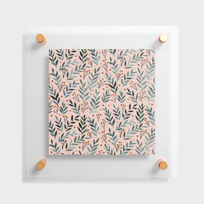 Festive watercolor branches - beige, teal and orange  Floating Acrylic Print
