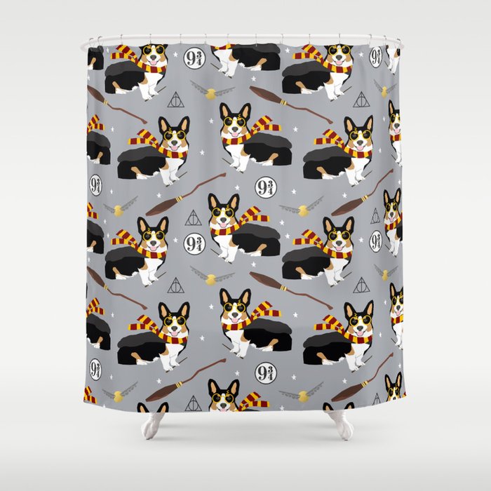 Corgi tricolored witch wizard magic dog breed gifts Shower Curtain