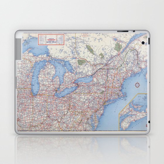 Highway Map Northeastern Section of the United States. - Vintage Illustrated Map-road map Laptop & iPad Skin
