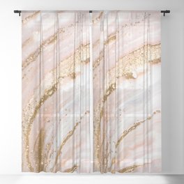 Blush Pink And Gold Liquid Color  Sheer Curtain