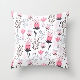 Mod Floral Pink + Gray Throw Pillow