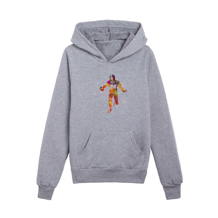 American football player in watercolor 34 Kids Pullover Hoodie by nobel-art