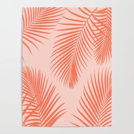 Coral Tropical Palms Pattern Poster