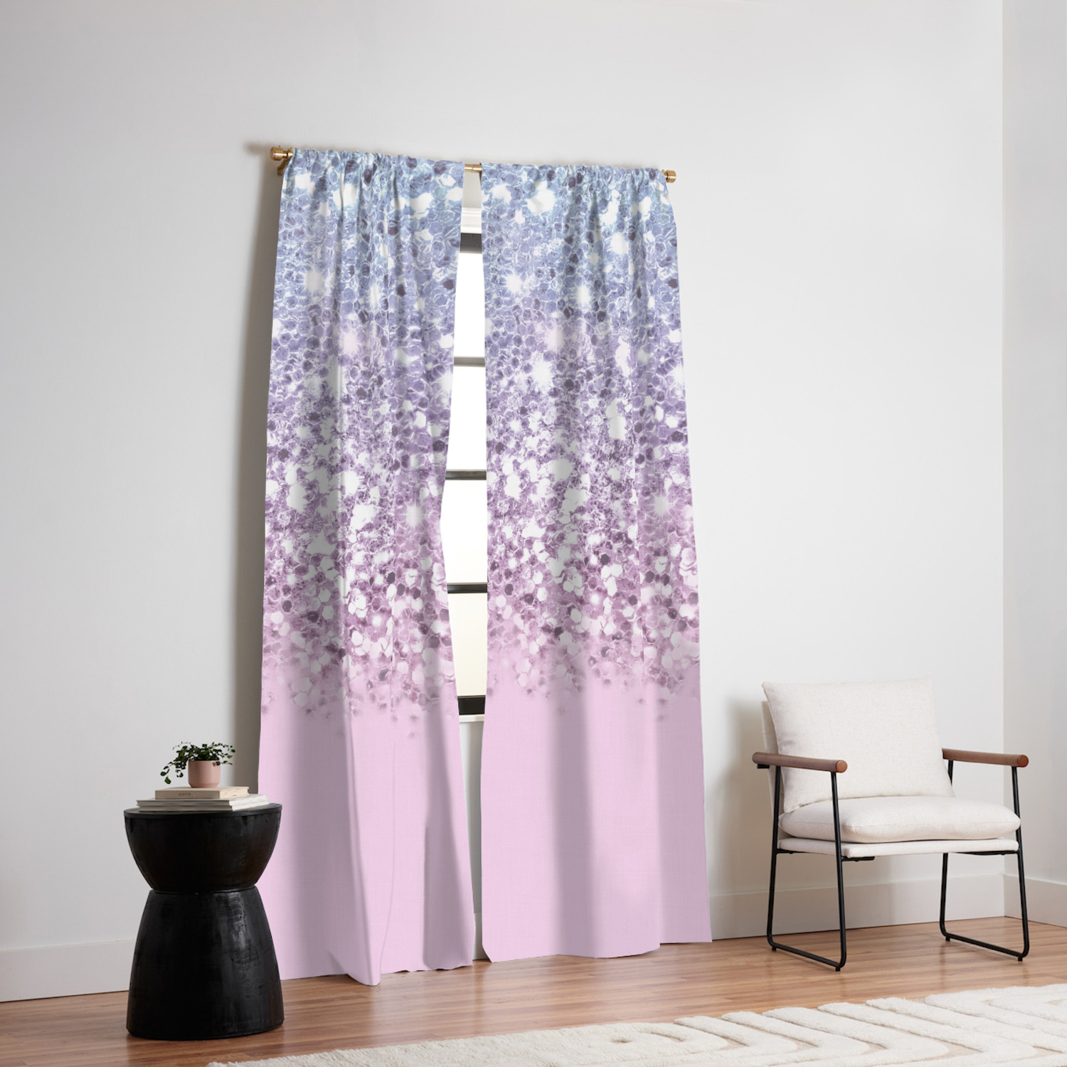 Sparkly Unicorn Pink Glitter Ombre Blackout Curtain By