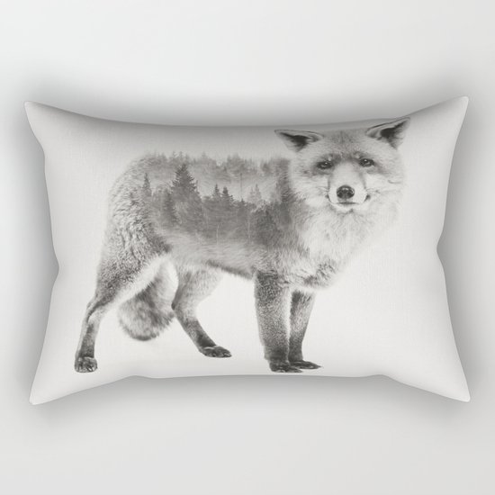 Fox Black and White Double Exposure Rectangular Pillow
