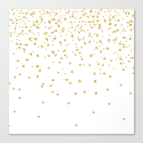 Falling hearts gold glitter confetti - Heart Love Valentine Canvas Print