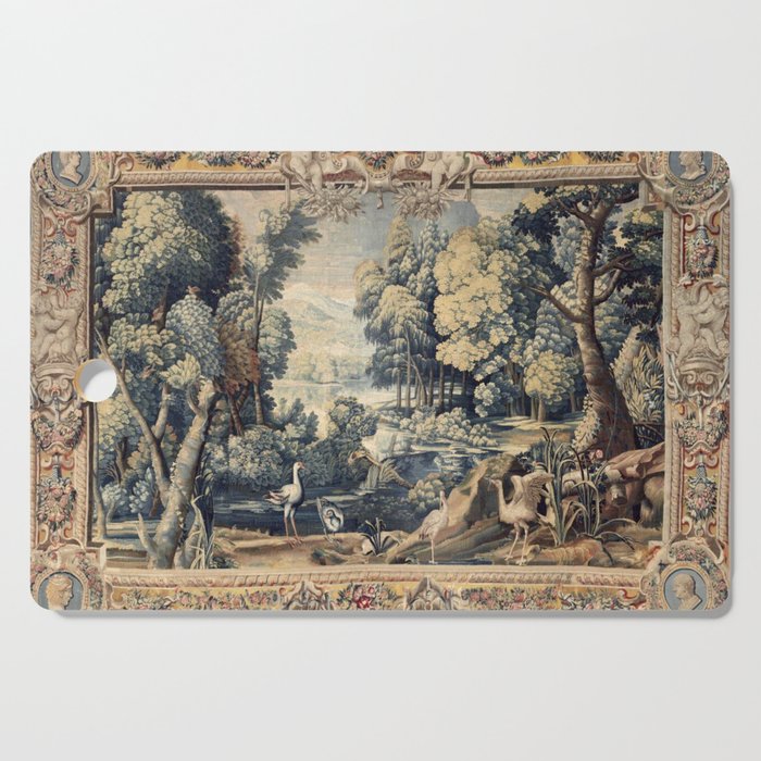 Antique 17th Century Verdure Bird Forest French Tapestry Cutting Board