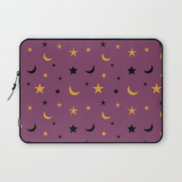 Purple background with black and orange moon and star pattern Laptop Sleeve