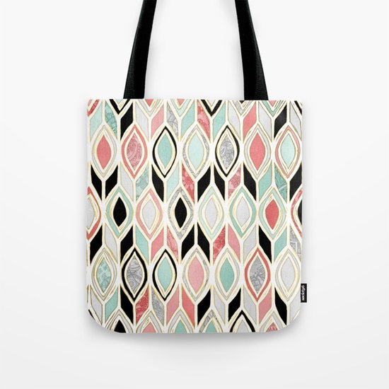 Patchwork Pattern in Coral, Mint, Black & White Tote Bag