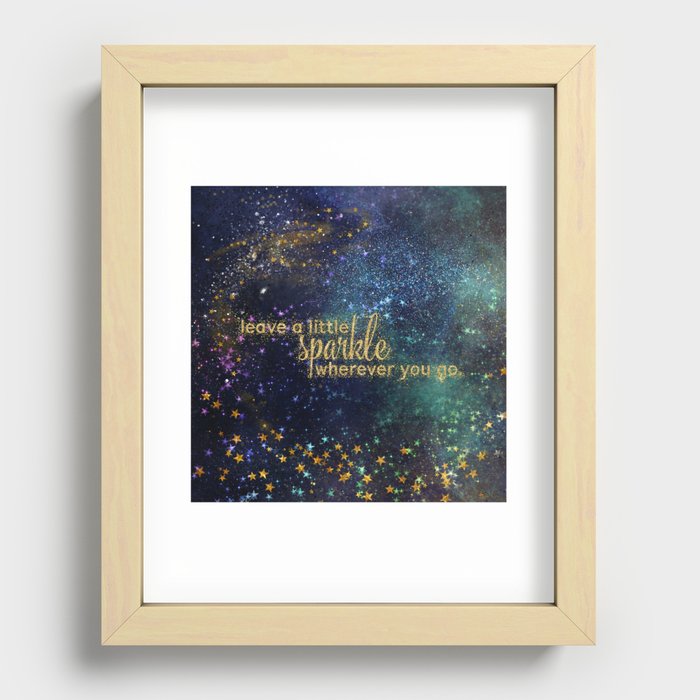 Leave a little sparkle wherever you go - gold glitter Typography on dark space background Recessed Framed Print