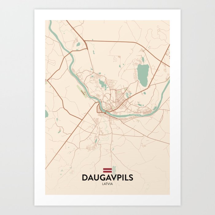 Daugavpils, Latvia - Vintage City Map Art Print