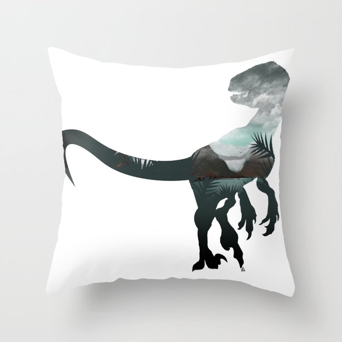 Velociraptor Minimalist Splash Throw Pillow