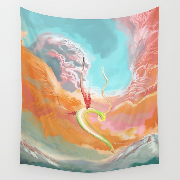 Fantasy Dragon And Clouds Wall Tapestry By Anebarone
