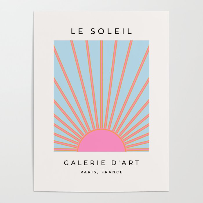 Le Soleil | 02 - Abstract Retro Sun Pink And Blue Print Preppy Modern Sunshine Poster