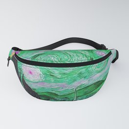 The Starry Night - La Nuit étoilée oil-on-canvas post-impressionist landscape masterpiece painting in alternate green and purple by Vincent van Gogh Fanny Pack