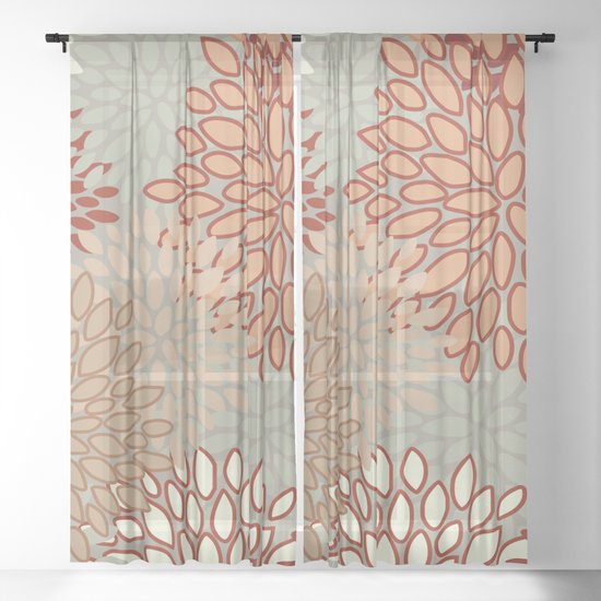 Festive Floral Prints Green Terracotta Red Coloured Prints Sheer Curtain By Megan Morris Society6