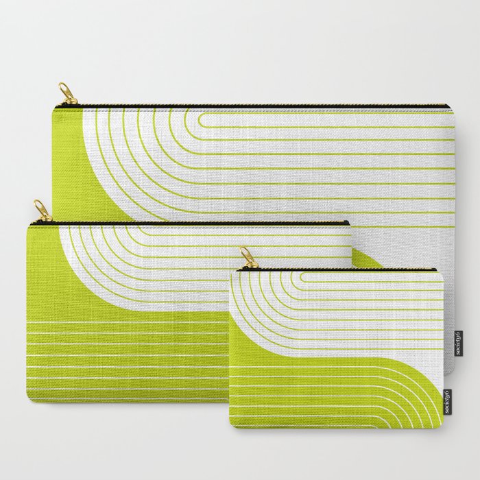 Two Tone Line Curvature LXXVII Lime Green Modern Arch Abstract Carry-All Pouch