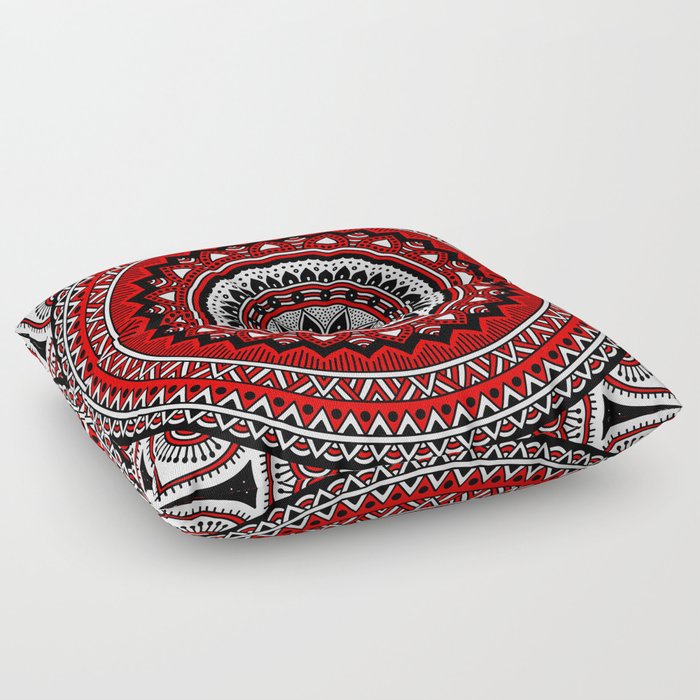 Red and Black Mandala Floor Pillow