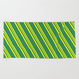 [ Thumbnail: Yellow and Sea Green Colored Stripes Pattern Beach Towel ]