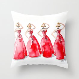 Rouge on the Runway Fashion Illustration Throw Pillow