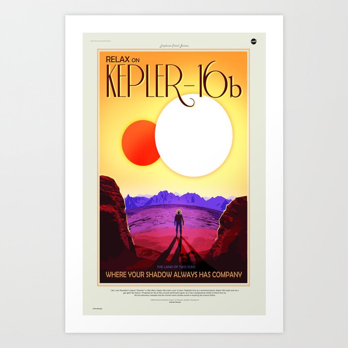 NASA Space Travel Retro Poster Kepler- 16B Art Print