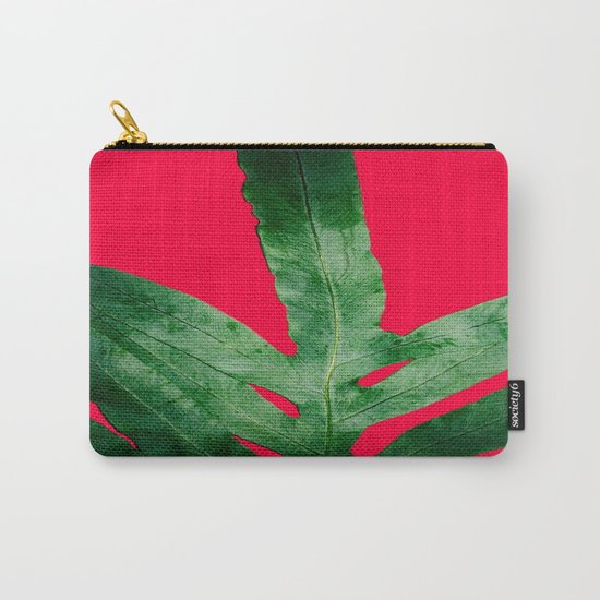 Green Fern on Bright Red Carry-All Pouch