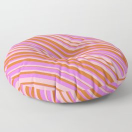 [ Thumbnail: Chocolate, Orchid & Light Pink Colored Lined/Striped Pattern Floor Pillow ]