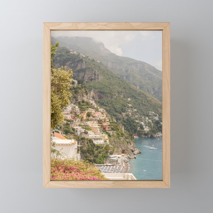 Positano view, houses, sea and little umbrellas | Travel photography Amalfi Coast Italy Europe Framed Mini Art Print
