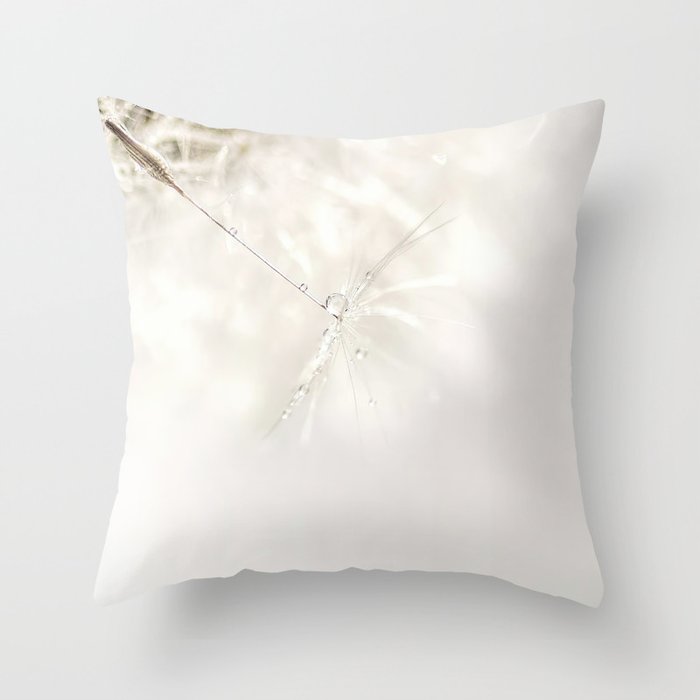 Sparkling dandelion seed head with droplet Throw Pillow