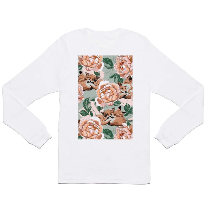 Red foxes in the rose bushes 24 Long Sleeve T Shirt