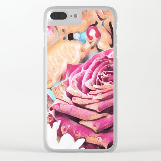 Textured illustration with rose and berries Clear iPhone Case