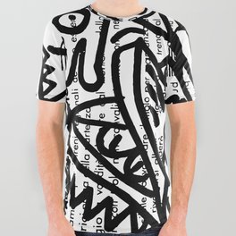 Black and White Street Art Creatures on Italian Train Ticket All Over Graphic Tee
