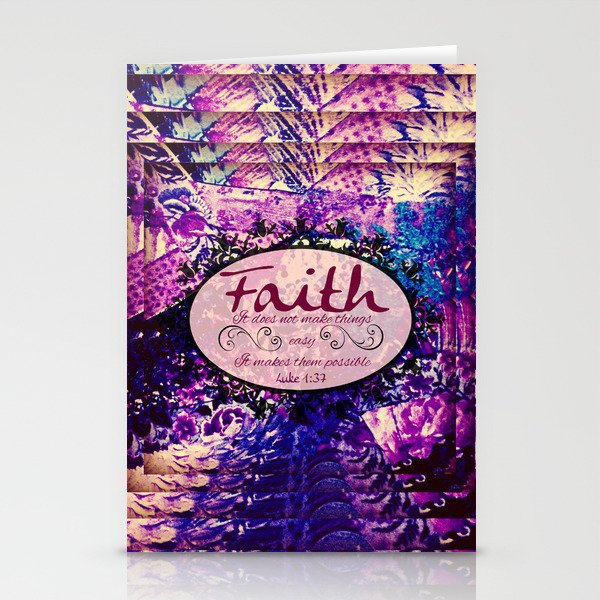 Faith Colorful Purple Christian Luke Bible Verse Inspiration Believe Floral Modern Typography Art Stationery Cards By The Faithful Canvas Society6