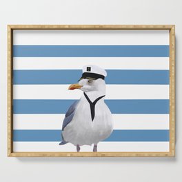 Captain Seagull on blue stripes Serving Tray