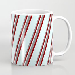 [ Thumbnail: Grey, Dark Red & Light Cyan Colored Stripes/Lines Pattern Coffee Mug ]