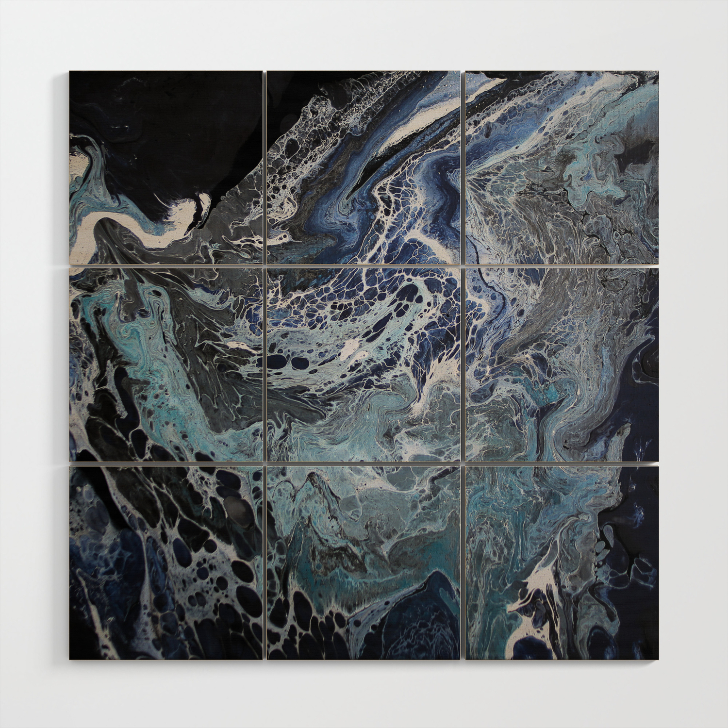 Black White And Blue Abstract Fluid Acrylic Contemporary