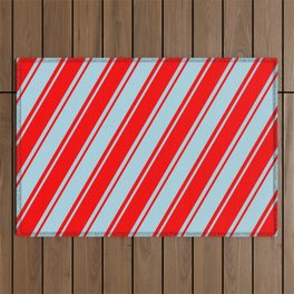 [ Thumbnail: Light Blue & Red Colored Striped/Lined Pattern Outdoor Rug ]