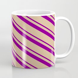 [ Thumbnail: Purple & Tan Colored Lines Pattern Coffee Mug ]