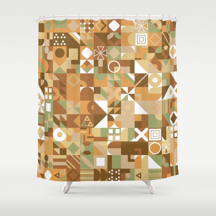 Green, Orange, Brown  Colorful  Minimalist Geometric Design Gift Pattern Art Print Shower Curtain