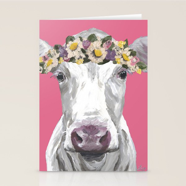 Cute Colorful Cow Art Flower Crown Cow Stationery Cards By
