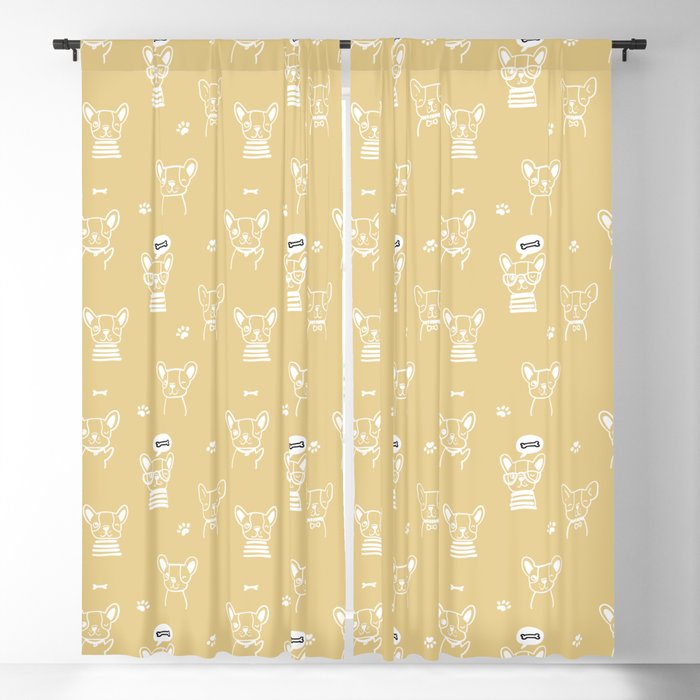 Tan and White Hand Drawn Dog Puppy Pattern Blackout Curtain