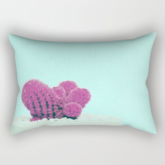 Vintage Pink Cactus on Blue Rectangular Pillow