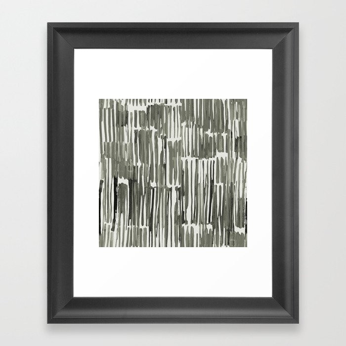 Simply Bamboo Brushstroke Green Tea on Lunar Gray Framed Art Print