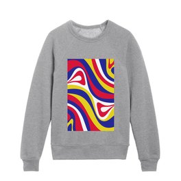 New Groove Retro Swirl Abstract Pattern in Navy Blue, Red, Yellow, and White Kids Crewneck