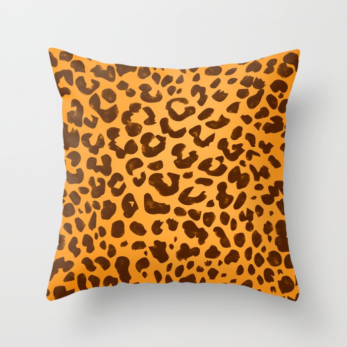 Wild Leopard Print Orange Glow Throw Pillow