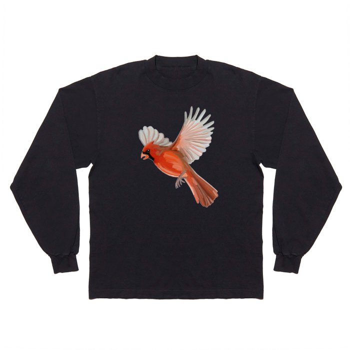 Flying Red Cardinal Illustration Long Sleeve T Shirt