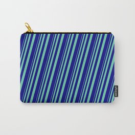 [ Thumbnail: Aquamarine and Blue Colored Stripes/Lines Pattern Carry-All Pouch ]