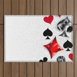 Gray Background with Polygonal Playing Cards Symbols Outdoor Rug