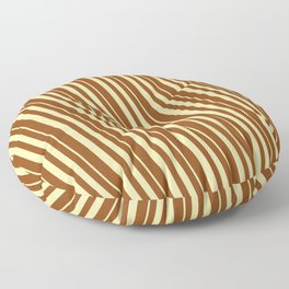 [ Thumbnail: Pale Goldenrod & Brown Colored Striped/Lined Pattern Floor Pillow ]